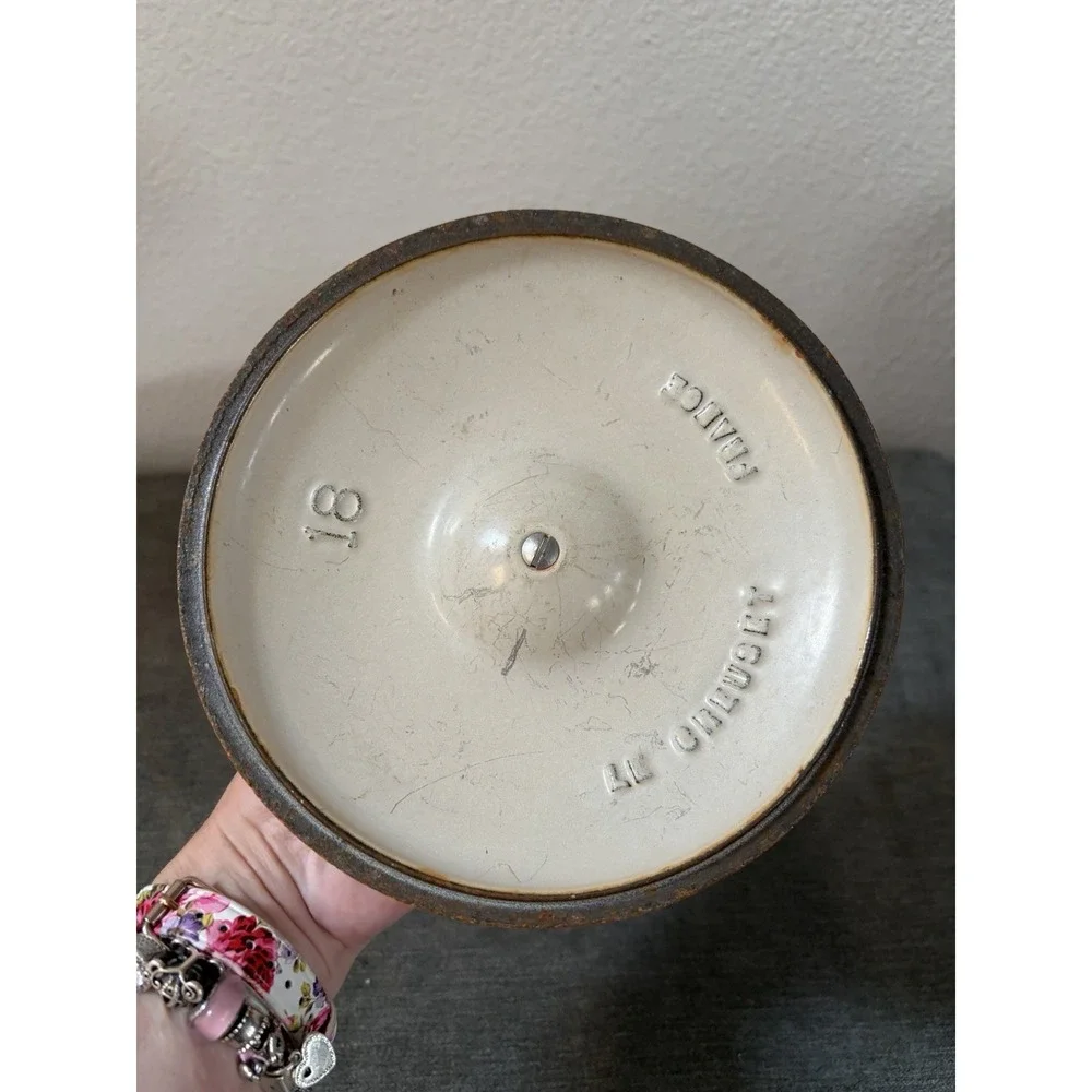 Vintage Le Creuset Castoflon #18 Saucepan with Lid Teck Wood Handle Flame Orange